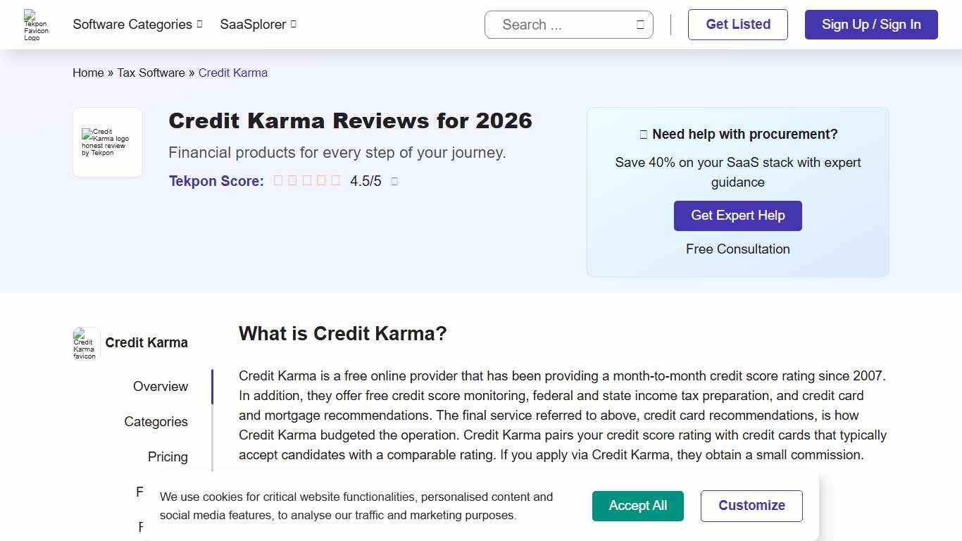 Credit Karma Reviews 2025: Pricing & Features - Tekpon 2026