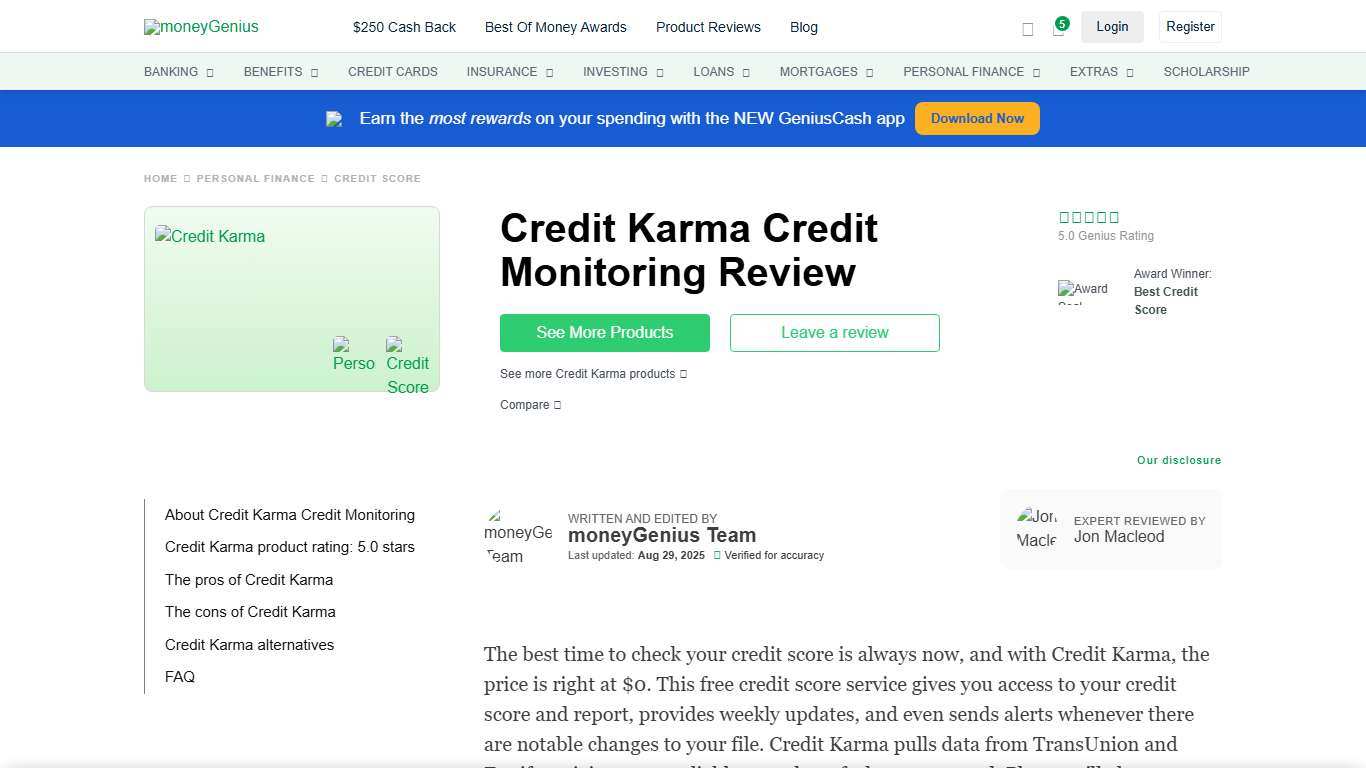 Credit Karma Credit Monitoring Review January 2026 moneyGenius